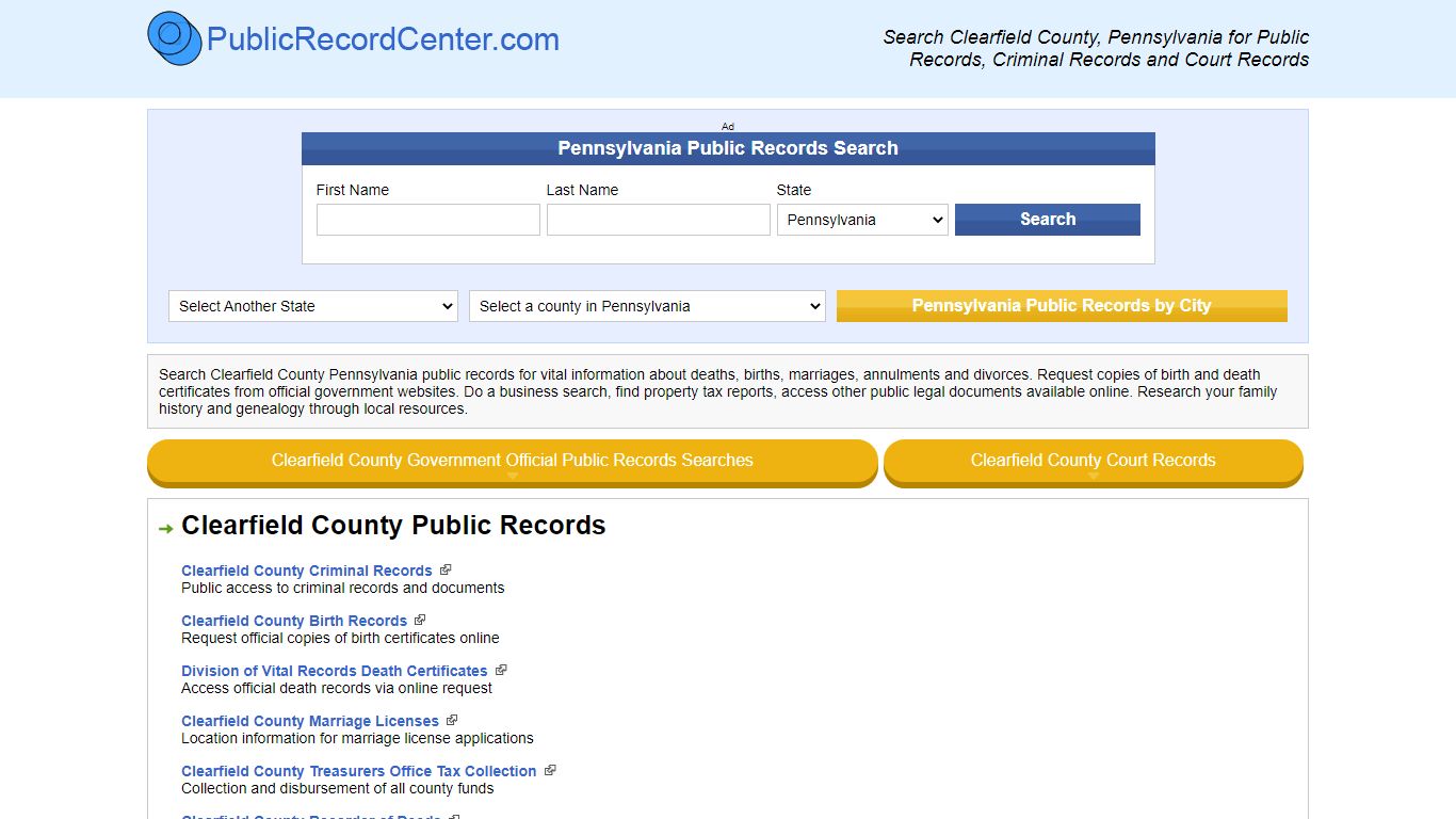 Search Clearfield County, Pennsylvania for Public Records, Criminal ...
