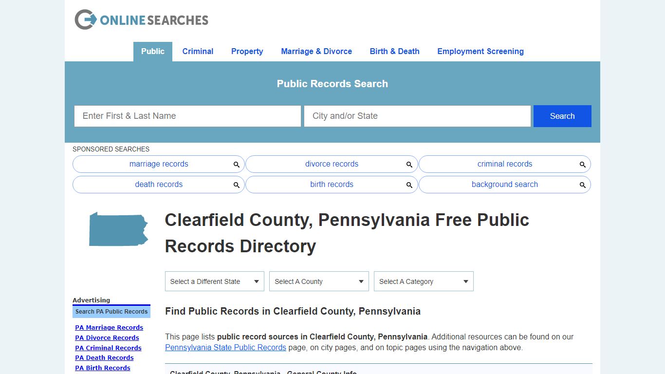Clearfield County, Pennsylvania Public Records Directory